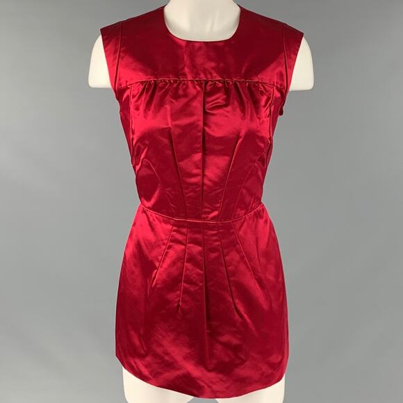 PRADA Size 10 Red Silk Pleated Sleeveless Dress Top - Picture 1 of 10